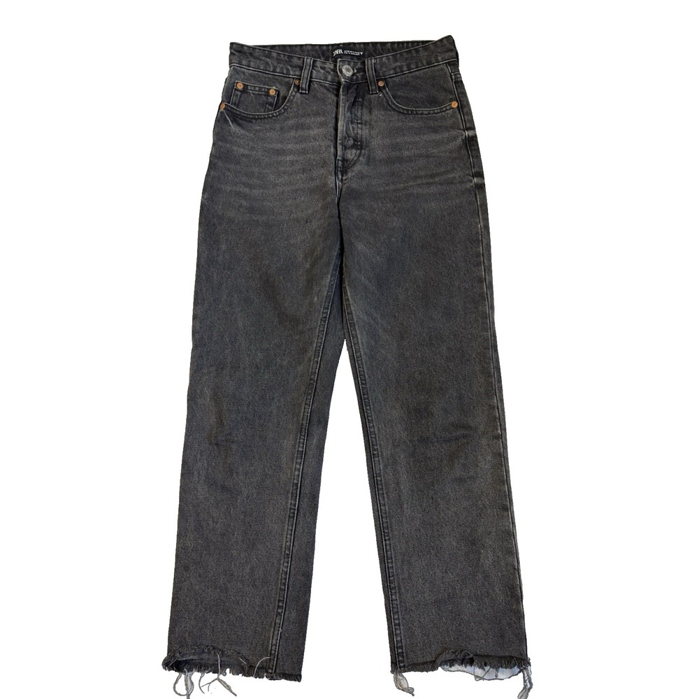 Zara Womens 4 Black Straight Ankle Jeans‎ Button Fly Rocker Baddie Sexy Festival